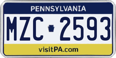 PA license plate MZC2593