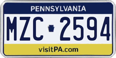 PA license plate MZC2594