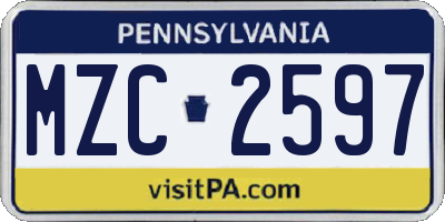 PA license plate MZC2597
