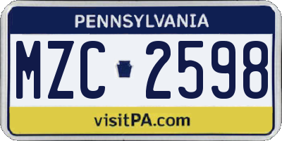 PA license plate MZC2598