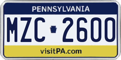 PA license plate MZC2600