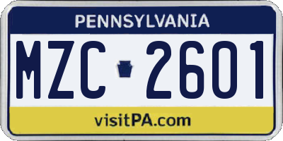 PA license plate MZC2601