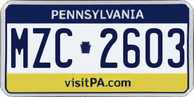 PA license plate MZC2603