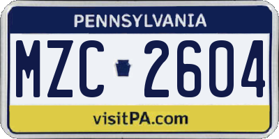 PA license plate MZC2604
