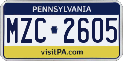 PA license plate MZC2605
