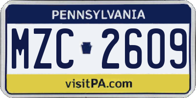 PA license plate MZC2609