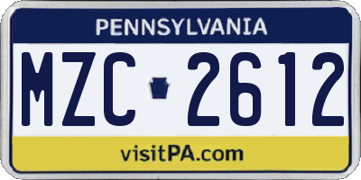 PA license plate MZC2612