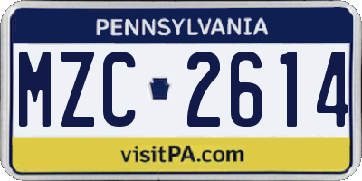 PA license plate MZC2614