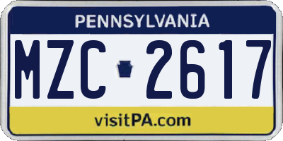 PA license plate MZC2617