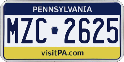 PA license plate MZC2625