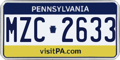 PA license plate MZC2633