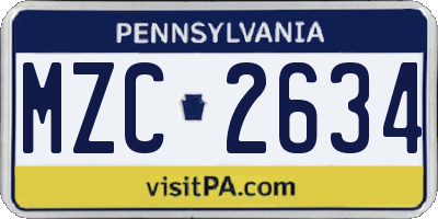 PA license plate MZC2634