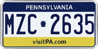 PA license plate MZC2635