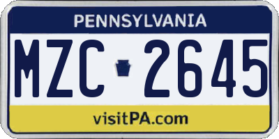 PA license plate MZC2645