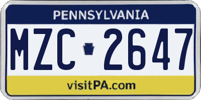 PA license plate MZC2647