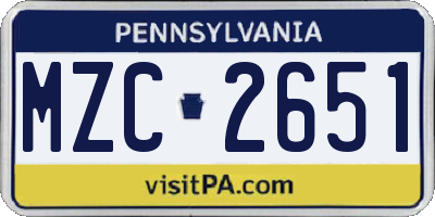 PA license plate MZC2651