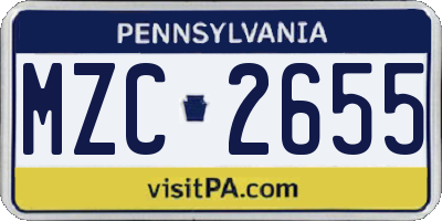 PA license plate MZC2655