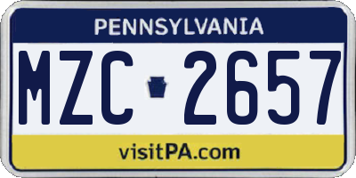 PA license plate MZC2657