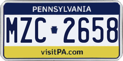 PA license plate MZC2658