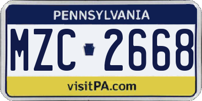 PA license plate MZC2668