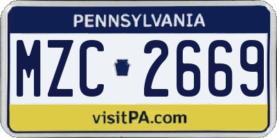PA license plate MZC2669