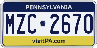PA license plate MZC2670