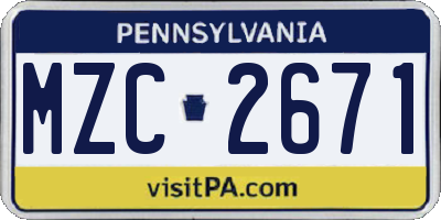 PA license plate MZC2671