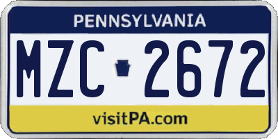 PA license plate MZC2672