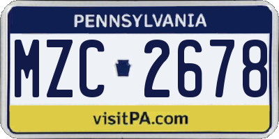 PA license plate MZC2678