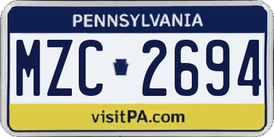 PA license plate MZC2694