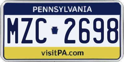 PA license plate MZC2698