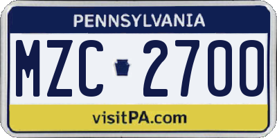 PA license plate MZC2700
