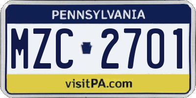 PA license plate MZC2701