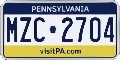 PA license plate MZC2704