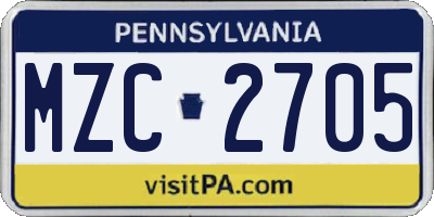 PA license plate MZC2705