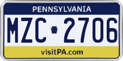 PA license plate MZC2706