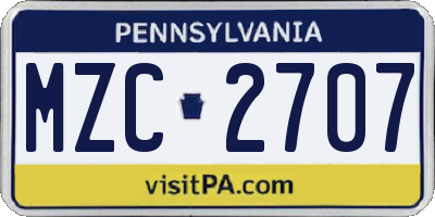 PA license plate MZC2707
