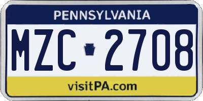 PA license plate MZC2708
