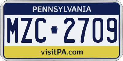 PA license plate MZC2709
