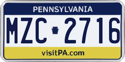 PA license plate MZC2716