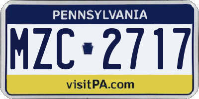 PA license plate MZC2717