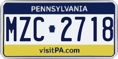 PA license plate MZC2718