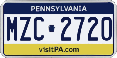 PA license plate MZC2720