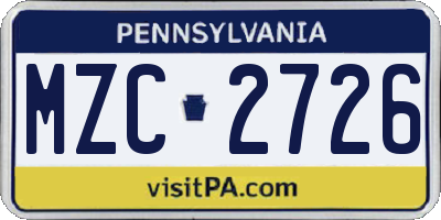 PA license plate MZC2726