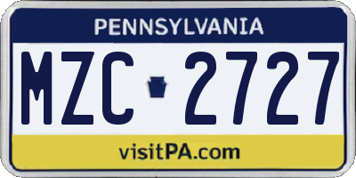 PA license plate MZC2727