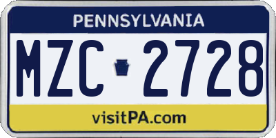 PA license plate MZC2728