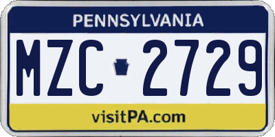 PA license plate MZC2729