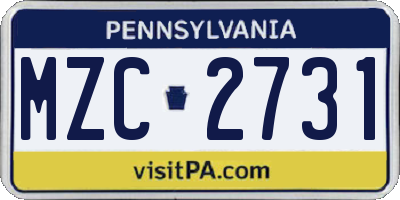 PA license plate MZC2731