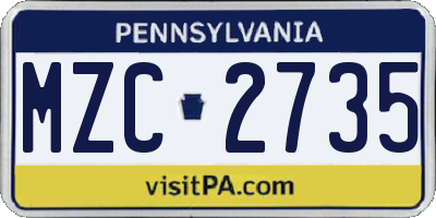 PA license plate MZC2735