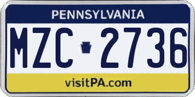 PA license plate MZC2736
